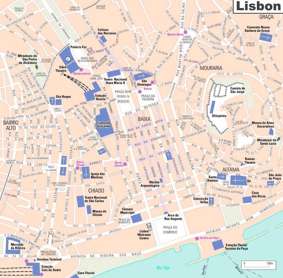 kaart van de wijk baixa in lissabon