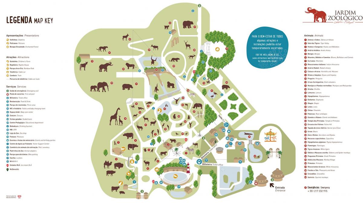 kaart van de dierentuin van lissabon
