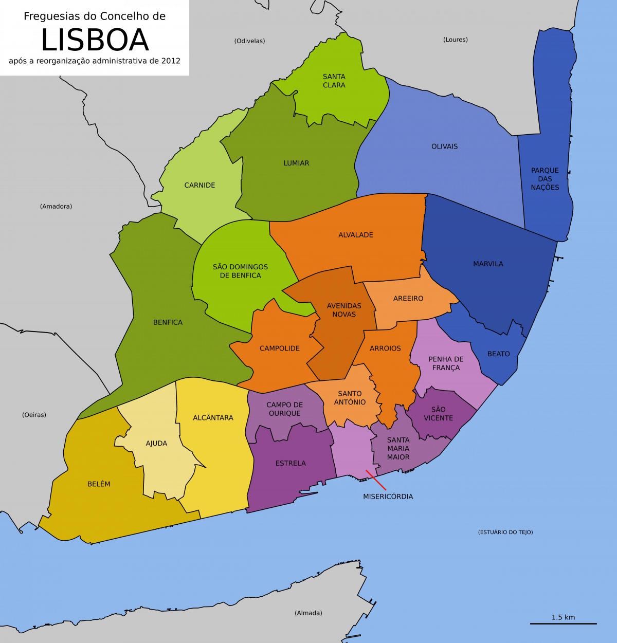 kaart van lissabon portugal wijken