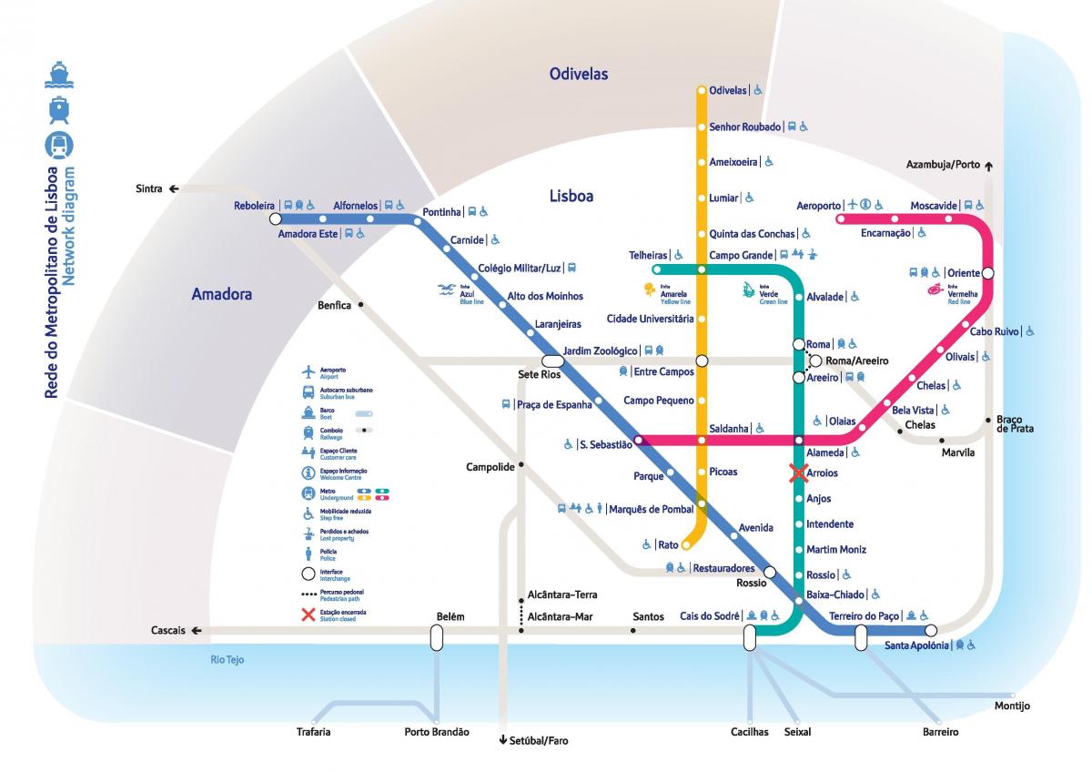 kaart van de metro van lissabon