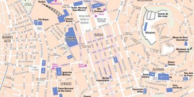 Kaart van de wijk baixa in lissabon